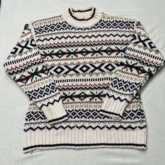 Vintage Nordic Chunky Knit Sweater Fair Isle Ski Chalet Lopapeysa Mens Med - Picture 1 of 8